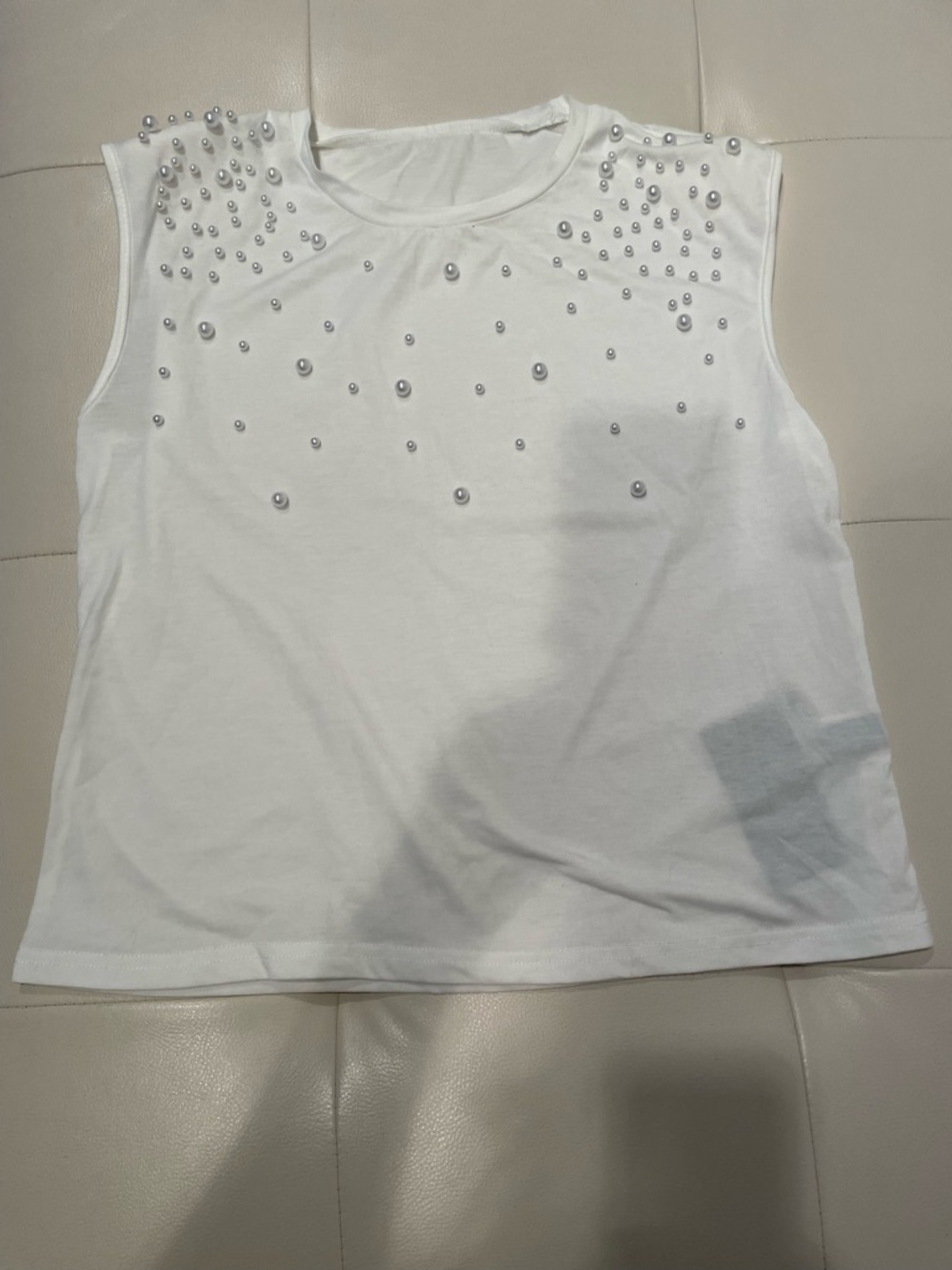 Embellished White Pearl-Stud Sleeveless Top